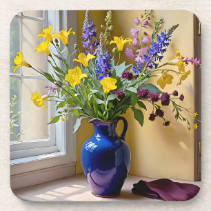 Blue Yellow Purple Blooms Art Coaster