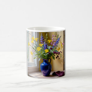 Blue Yellow Purple Blooms Art Coffee Mug