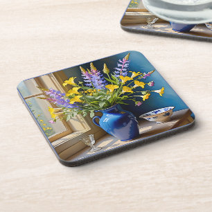 Blue Yellow Purple Bouquet Art Coaster