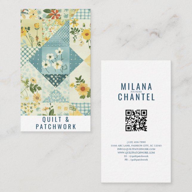 Blue Yellow Quilt Patchwork Handmade Clothing  Business Card (Front/Back)