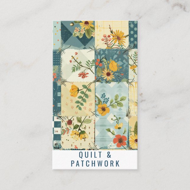 Blue Yellow Quilt Patchwork Handmade Clothing  Business Card (Front)