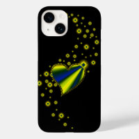 Blue yellow Rainbow Heart with Stars on black