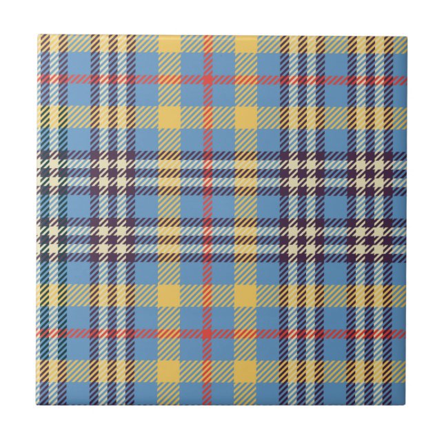 Blue, yellow, red and brown tartan ceramic tile (Front)