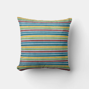 Blue, Yellow, Red and Green Stripes Cushion