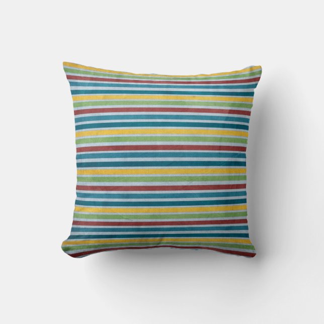 Blue, Yellow, Red and Green Stripes Cushion (Front)
