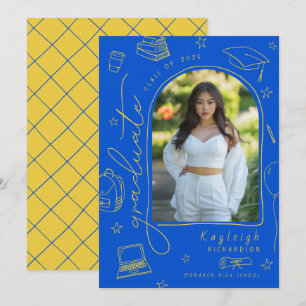 Blue Yellow Retro Photo Graduation Announcement