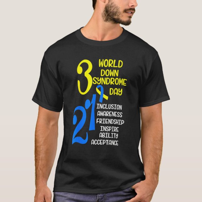 Blue Yellow Ribbon 321 World Down Syndrome Awarene T-Shirt (Front)