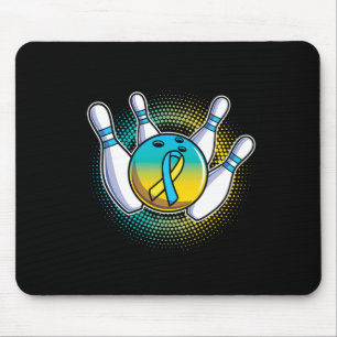 Blue Yellow Ribbon Down Syndrome Awareness Bowling Mouse Pad
