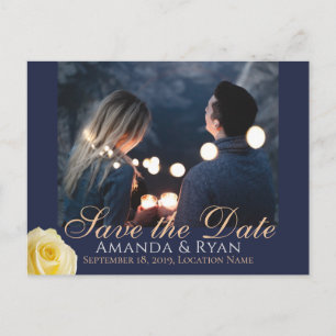 Blue Yellow Rose Photo Wedding Save the Date Announcement Postcard