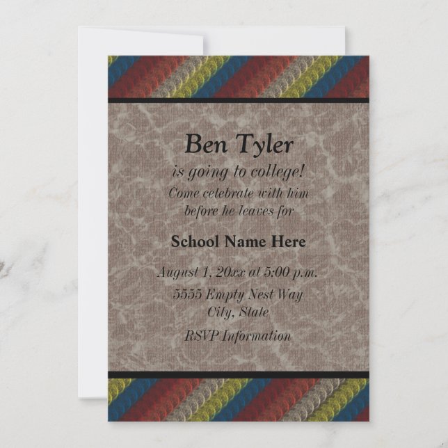 Blue, Yellow, Rust Stripes "Off To College" Invite (Front)