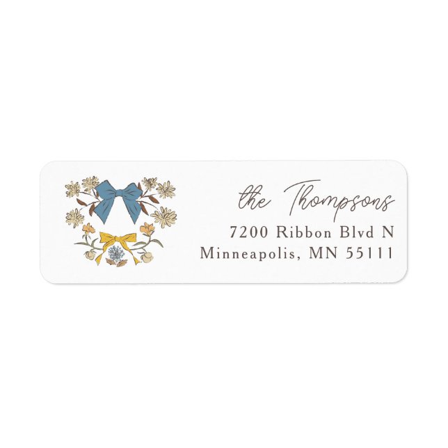 Blue Yellow Rustic Bows and Blossoms Return Address Label (Front)