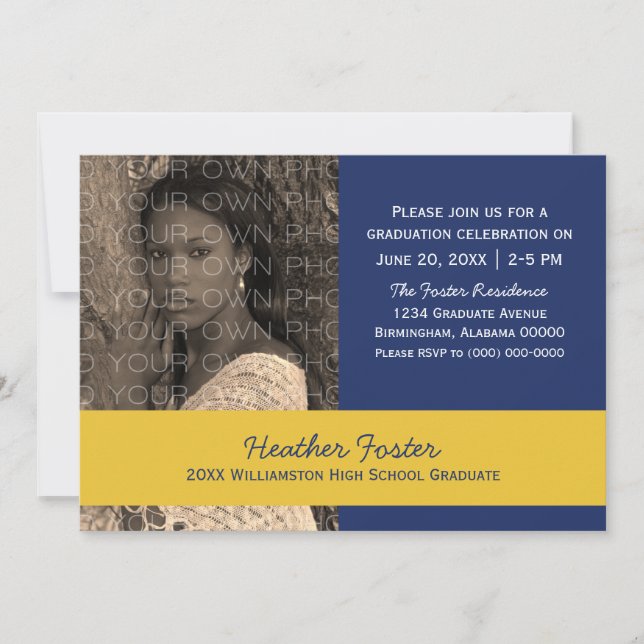 Blue/Yellow School Colour Blocks Grad Invite (Front)