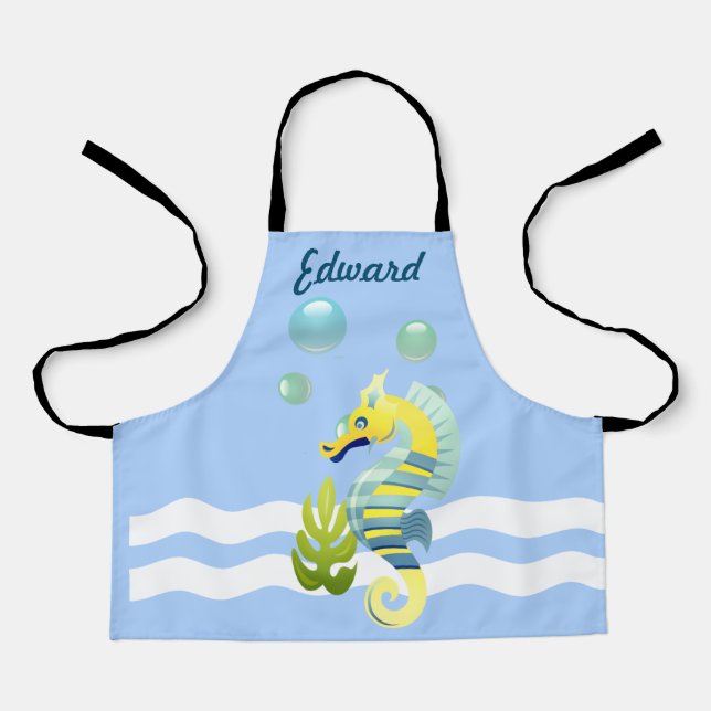 Blue & Yellow Seahorse Apron (Front)