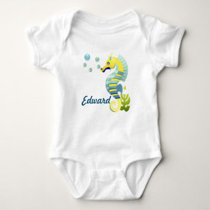 Blue & Yellow Seahorse Baby Bodysuit