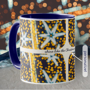 Blue yellow shining Christmas stars Mug