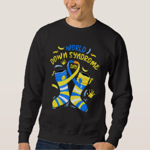 Blue Yellow Sock 21 Awareness Day Ribbon World Dow Sweatshirt