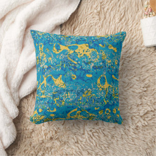 Blue & Yellow Spotted Graphic Abstraction Cushion