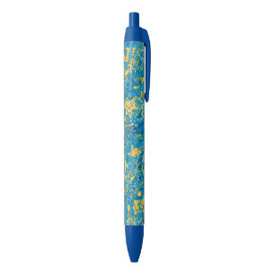 Blue & Yellow Spotted Graphic Abstraction Ink Pen
