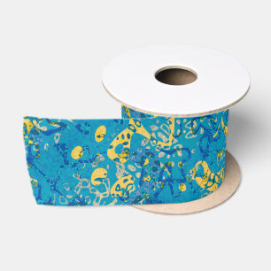 Blue & Yellow Spotted Graphic Abstraction Satin Ribbon