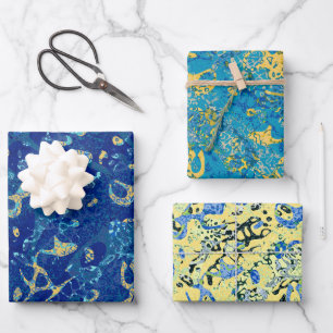 Blue & Yellow Spotted Graphic Abstraction Wrapping Paper Sheet