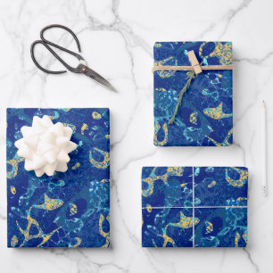 Blue & Yellow Spotted Graphic Abstraction Wrapping Paper Sheet