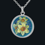 Blue yellow spring daffodils art necklace<br><div class="desc">Beautiful blue and golden yellow daffodils art necklace. © Painted in watercolor and gouache by artist Sarah Trett. www.sarahtrett.com for www.mylittleeden.com</div>