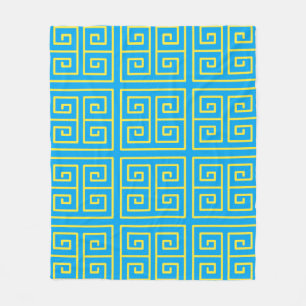 Blue Yellow Square Geometric Labyrinth Pattern Fleece Blanket