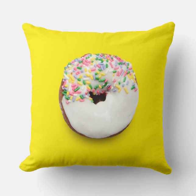 Blue & Yellow Square Sprinkle Doughnut Pillow (Front)
