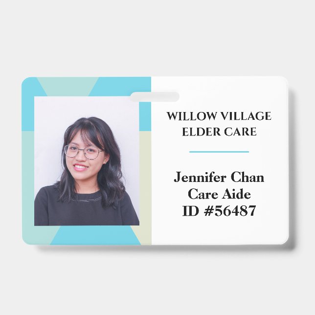 Blue Yellow Staff Employee Name Photo ID Badge (Front)