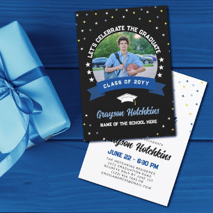 Blue Yellow Stars Celebrate the Graduate Photo Invitation