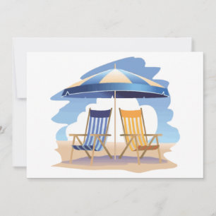 Blue & Yellow Striped Beach Chairs & Umbrella Invitation