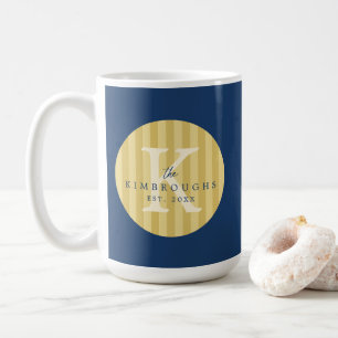 Blue Yellow Striped Circle Custom Family Monogram Coffee Mug