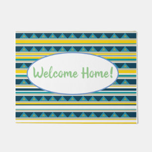 Blue, Yellow Stripes and Triangles Doormat