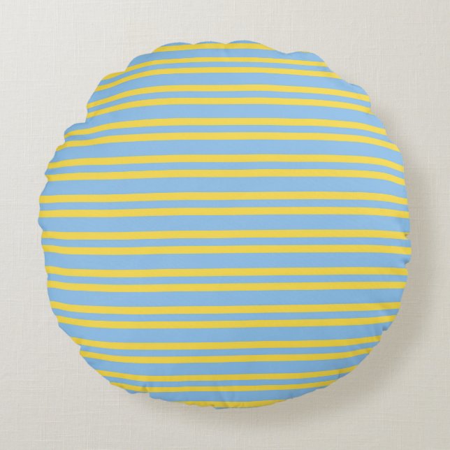 Blue Yellow Stripes Seamless Pattern Round Cushion (Front)