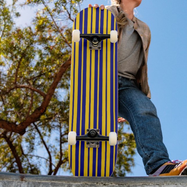 Blue Yellow Stylish Stripes Pattern Design  Skateboard (Creator Uploaded)