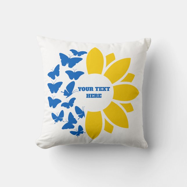 Blue/yellow sunflower. Custom text. Customisable Cushion (Front)