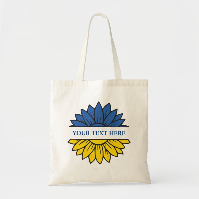 Blue/yellow sunflower. Custom text. Customisable Tote Bag (Front)
