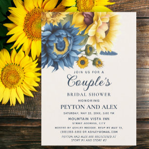 Blue Yellow Sunflowers Couple's Bridal Shower Invitation