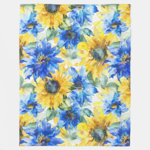 Blue Yellow Sunflowers Fleece Blanket