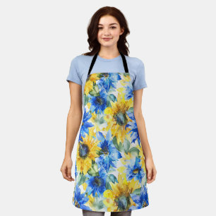 Blue Yellow Sunflowers Floral Apron