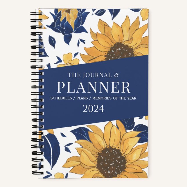 blue yellow sunflowers simple elegant aesthetic notebook (Front)