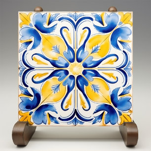 Blue Yellow Sunny Azulejos Elegance Ceramic Tile