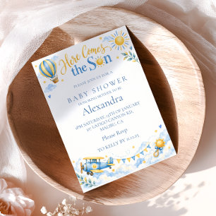 Blue Yellow Sunshine Adventure Baby Shower Invitation