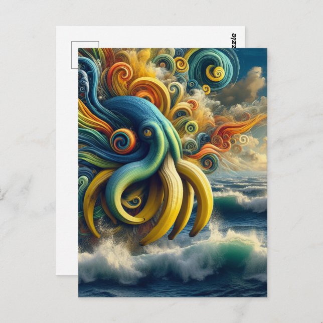 Blue Yellow Surreal Banana Octopus Postcard (Front/Back)