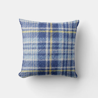 Blue Yellow Tartan: Fashionable Plaid Cushion