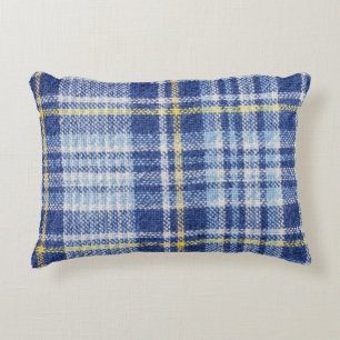 Blue Yellow Tartan: Fashionable Plaid Decorative Cushion