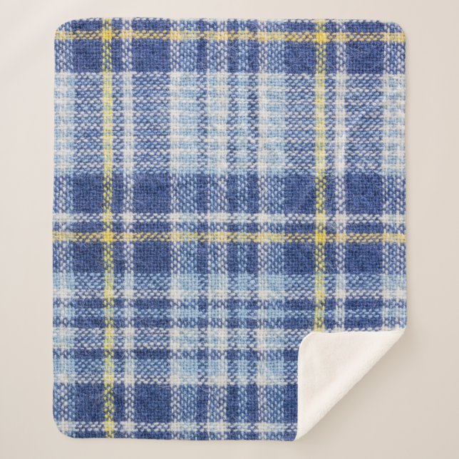 Blue Yellow Tartan: Fashionable Plaid Sherpa Blanket (Front)