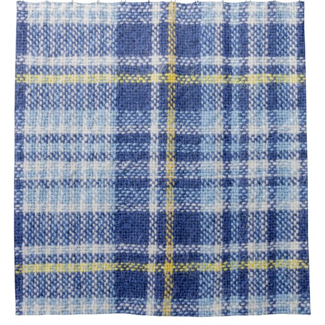 Blue Yellow Tartan: Fashionable Plaid Shower Curtain (Front)