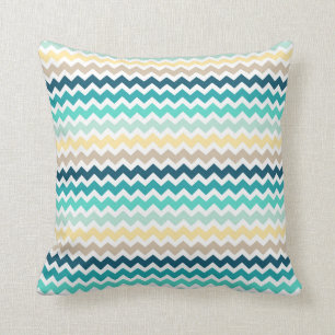 Blue Yellow Teal Chevron Decorative Pillow