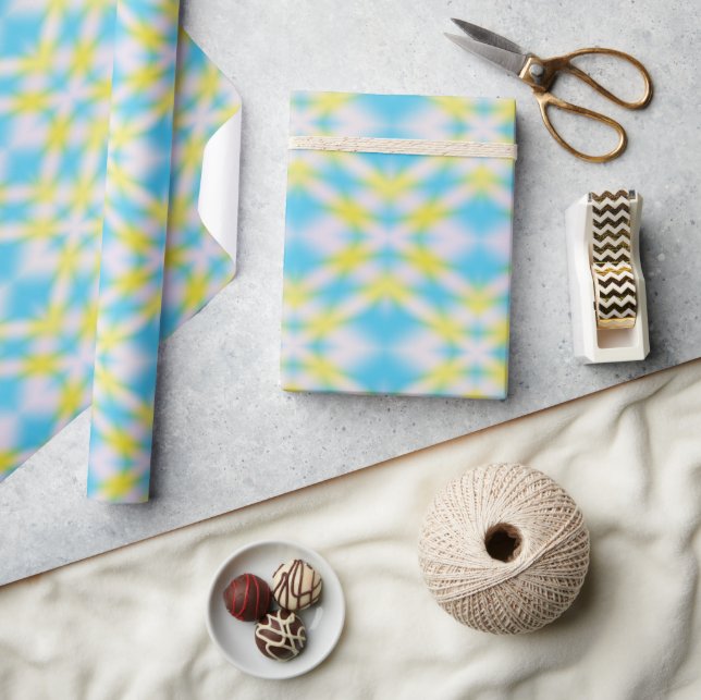 Blue Yellow Tie Dye Pattern Wrapping Paper (Crafts)